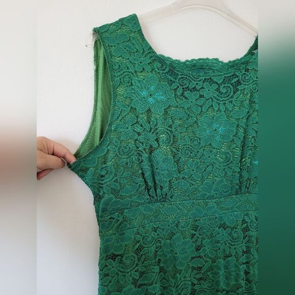 Emerald Green Lace Maxi Dress Plus Size XXL Sleeveless Pockets Formal Wedding - Picture 3 of 9